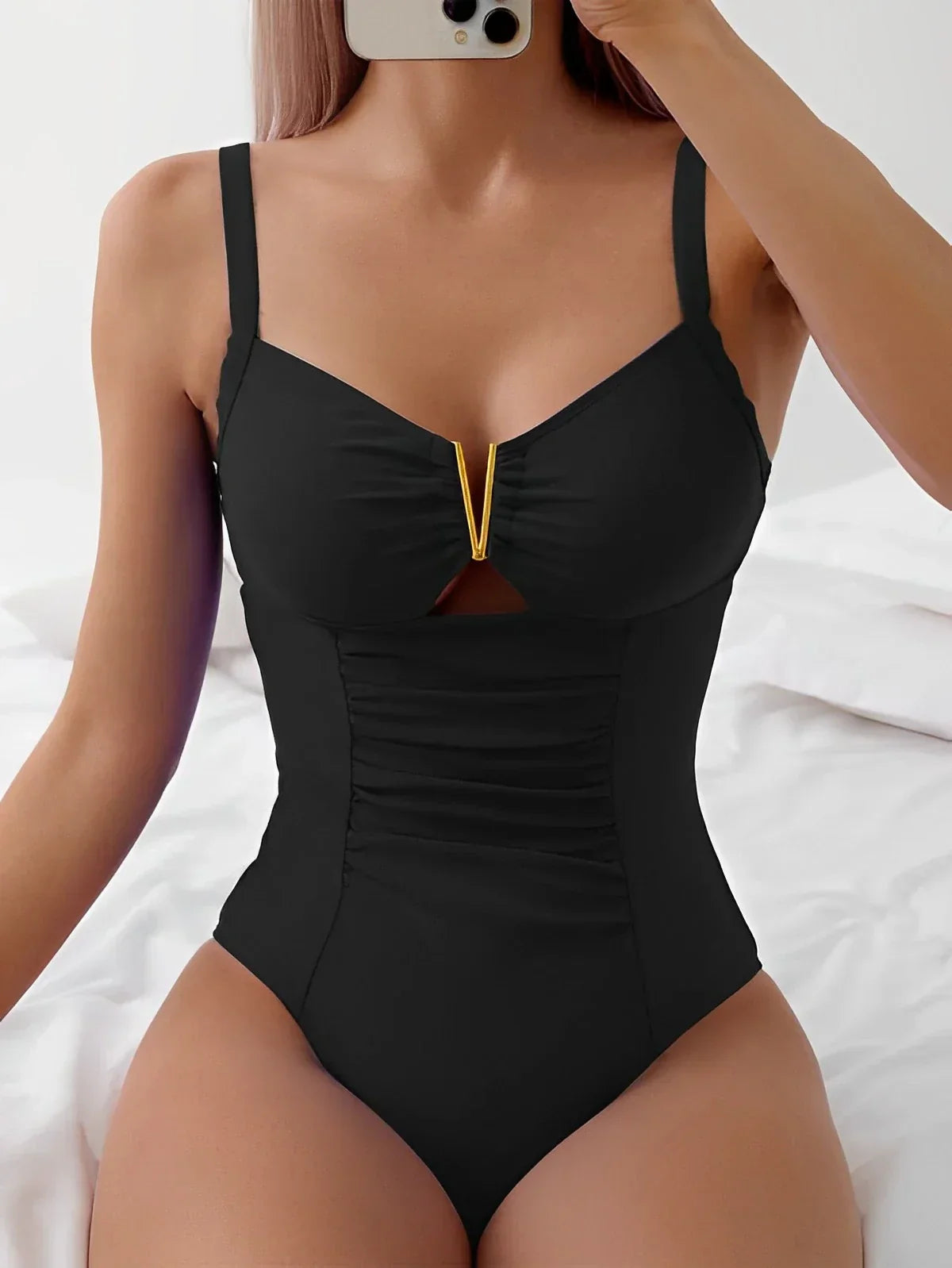 Swimwear- Oceanic Full-Coverage V-Neck Swimwear for Women Who Love Water Sports- - Pekosa Women Fashion