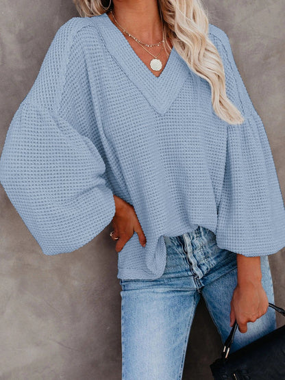 Loose V-neck Lantern Sleeve Top - Blouses - INS | Online Fashion Free Shipping Clothing, Dresses, Tops, Shoes - 20-30 - 20/07/2021 - BLO2107201212