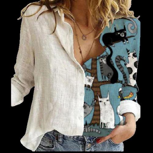 Women Button Turn-Down Collar Vintage Casual Printed Blouses freeshipping - Tyche Ace